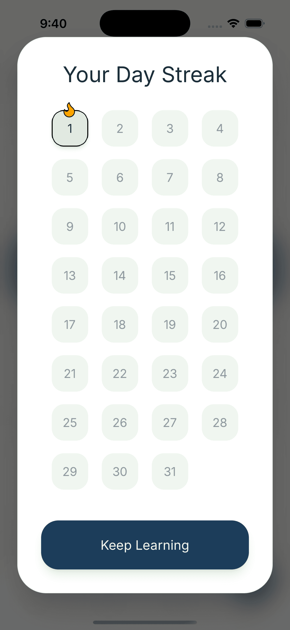 Interactive lesson interface on a mobile phone with clear typography and structured content